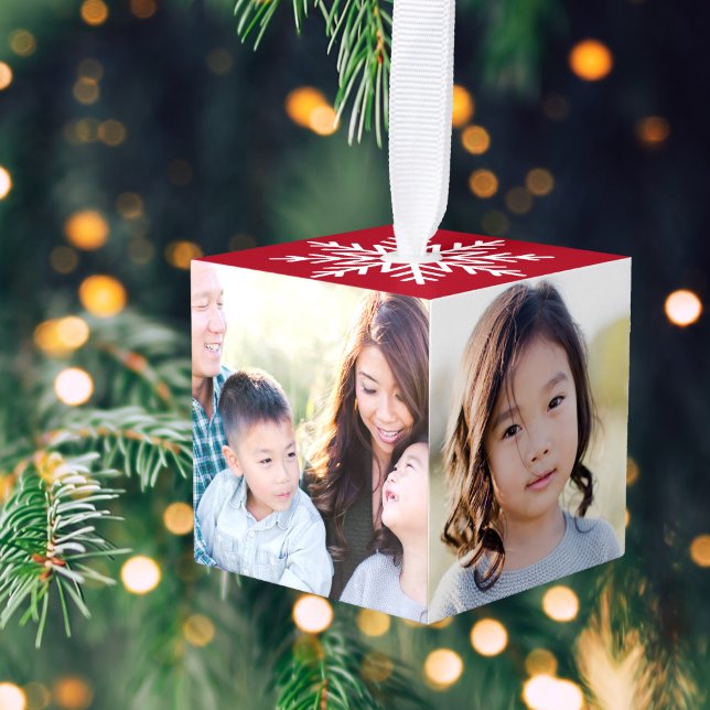 Adorno Cúbico Elegante Navidades de copos de nieve rojos festivo (Subido por el creador)