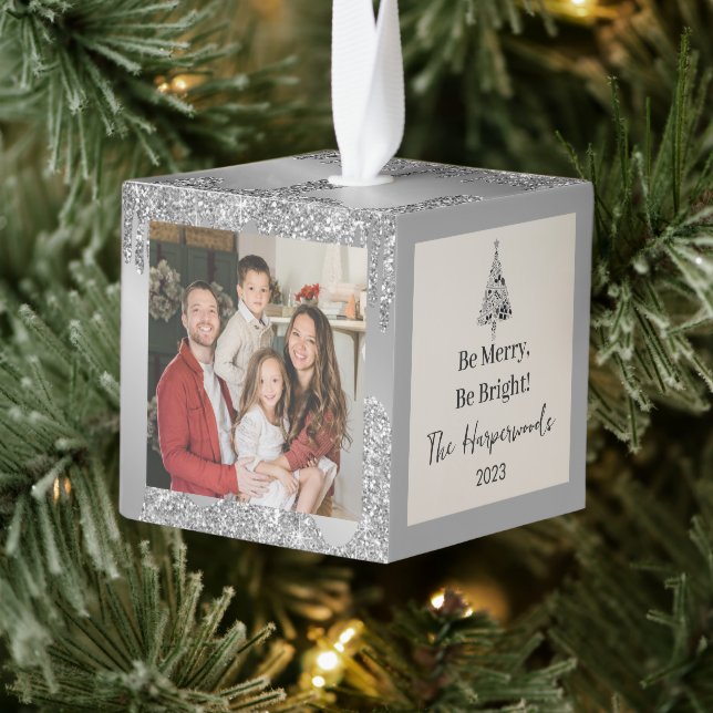 Adorno Cúbico Elegante Purpurina Navidades Familia 3 Foto Modern (Árbol)
