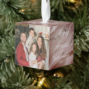 Adorno Cúbico Elegante Purpurina Navidades Familia 3 Foto Modern