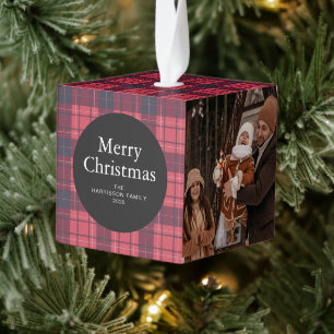 Adorno Cúbico Elegante Red Buffalo Plaid Navidades Familia 3 Fot