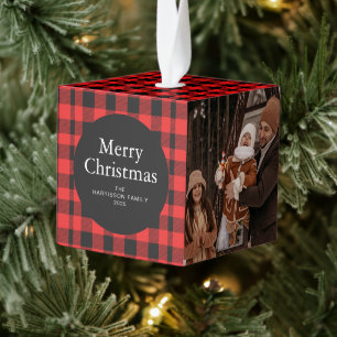 Adorno Cúbico Elegante Red Buffalo Plaid Navidades Familia 3 Fot