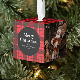 Adorno Cúbico Elegante Red Buffalo Plaid Navidades Familia 3 Fot