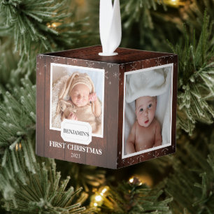 Adorno Cúbico Elegante Rústico Bebé De Madera Primera Navidad 4