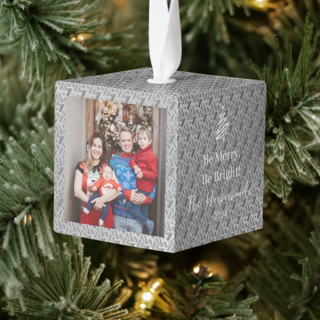 Adorno Cúbico Elegante y moderno Navidad fotográfico de 3 famili (Árbol)