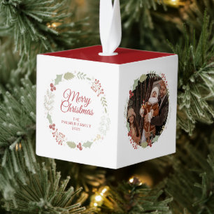 Adorno Cúbico Elegantes Navidades florales Wreath Family Photo