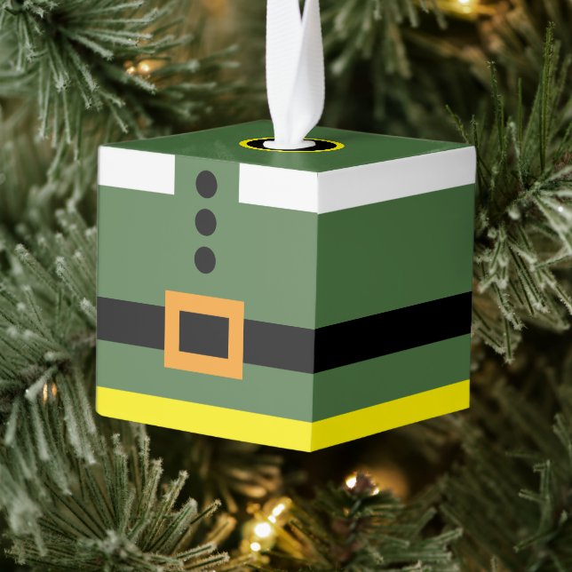 Adorno Cúbico Elf Wooden Cube Christmas Ornament (Árbol)