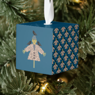 Adorno Cúbico Escarecrow de paja de Halloween y Ravens Pattern