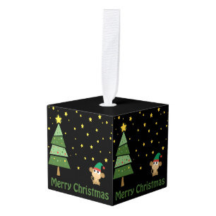 Adorno Cúbico Escena de Navidades nocturnos con mono
