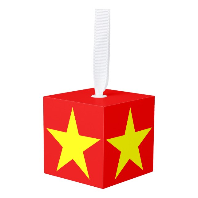 Adorno Cúbico Estrella amarilla de la bandera de Vietnam (Anverso en perspectiva)