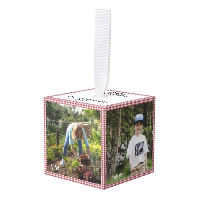 Adorno Cúbico Familia navidades Foto Cubo 5 Foto, Red (Anverso en perspectiva)