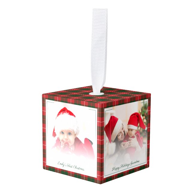 Adorno Cúbico Felices feriados Abuela bebé Navidades de fotos (Anverso en perspectiva)
