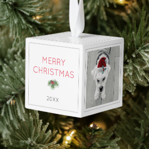 Adorno Cúbico Feliz año de navidad Mascotas Fotos x 4 Diversión