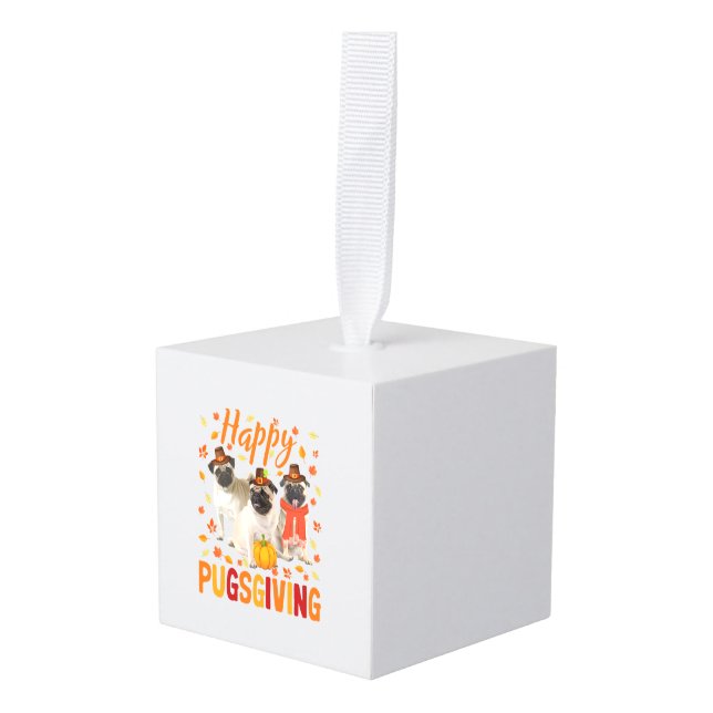 Adorno Cúbico Feliz Día de Pugo Cute Día de Acción de Gracias Pu (Anverso en perspectiva)