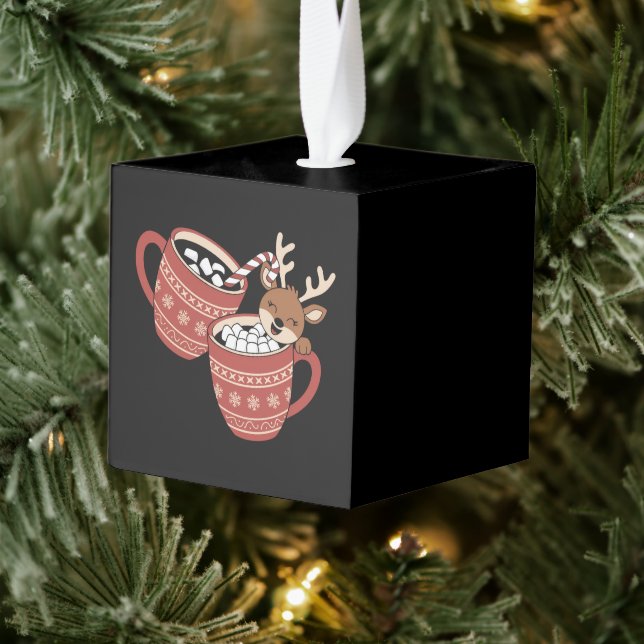 Adorno Cúbico Feliz Navidad a la familia de renos lindo, café de (Árbol)