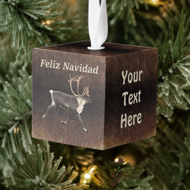 Adorno Cúbico Feliz Navidad - Bull Caribou (Leche) (Árbol)