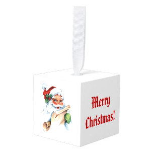 Adorno Cúbico Feliz Navidad con Santa Vintage