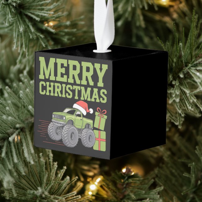 Adorno Cúbico Feliz Navidad Monster Camión Toddler Boys Navidad (Árbol)