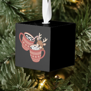 Adorno Cúbico Feliz Navidad Reno Cute Familia Navidad Café 