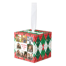 Adorno Cúbico Festive Argyle Love Personalized Christmas