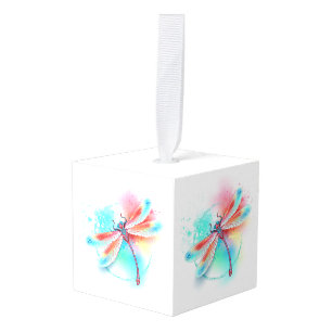 Adorno Cúbico Fléon roja sobre fondo acuarela