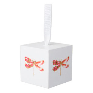 Adorno Cúbico Flor libélula con sakura de joyas