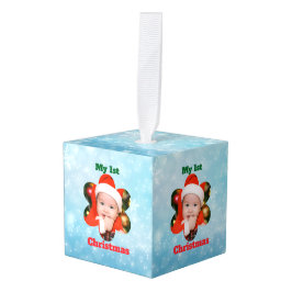 Adorno Cúbico Flower Shape My 1st Christmas Photo