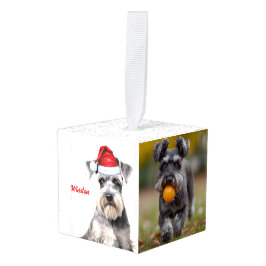 Adorno Cúbico Foto de dos perros Schnauzer en Navidad