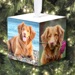 Adorno Cúbico Foto de Navidad Personalizada de Mascota