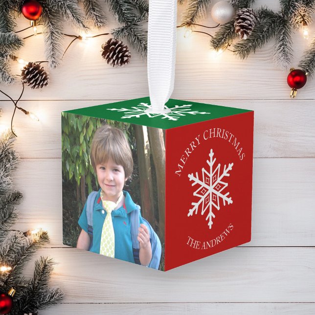 Adorno Cúbico Foto de Navidades de copos de nieve rojos y verdes (Subido por el creador)