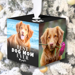 Adorno Cúbico Foto Personalizada de Mejor Mamá Perruna en Navida