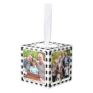 Adorno Cúbico Foto personalizada de Navidades de plástico blanco