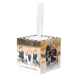 Adorno Cúbico Foto personalizada de Navidades de plástico blanco