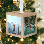 Adorno Cúbico Fotos cuadradas de Recuerdos de viaje<br><div class="desc">Celebra tu año de aventura con un adorno personalizado de cubo de fotos de viajes. Este moderno ornamento cuenta con cinco plantillas de fotos cuadradas, lo que le permitirá mostrar sus aventuras anuales de viaje con estilo. El top muestra orgullosamente "Nuestro Año de la Aventura" junto con el año específico,...</div>