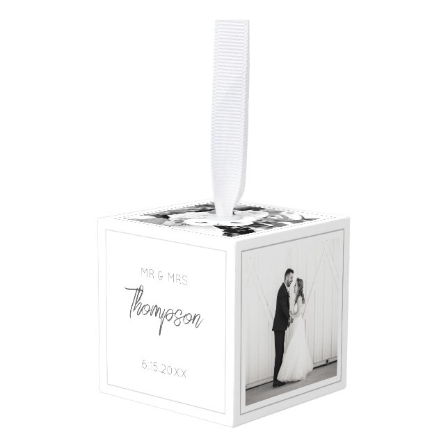 Adorno Cúbico Fotos de bodas Mr&Mrs NAME Modern Newlyweds (Anverso en perspectiva)
