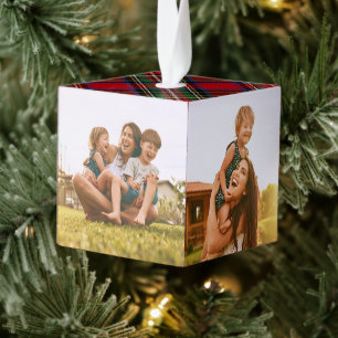 Adorno Cúbico Fotos de la familia roja verde Stewart Tartán