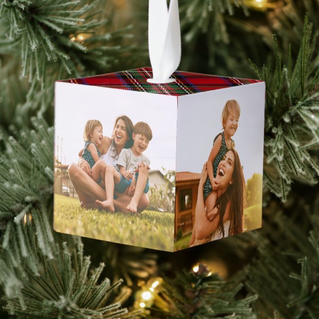 Adorno Cúbico Fotos de la familia roja verde Stewart Tartán (Árbol)
