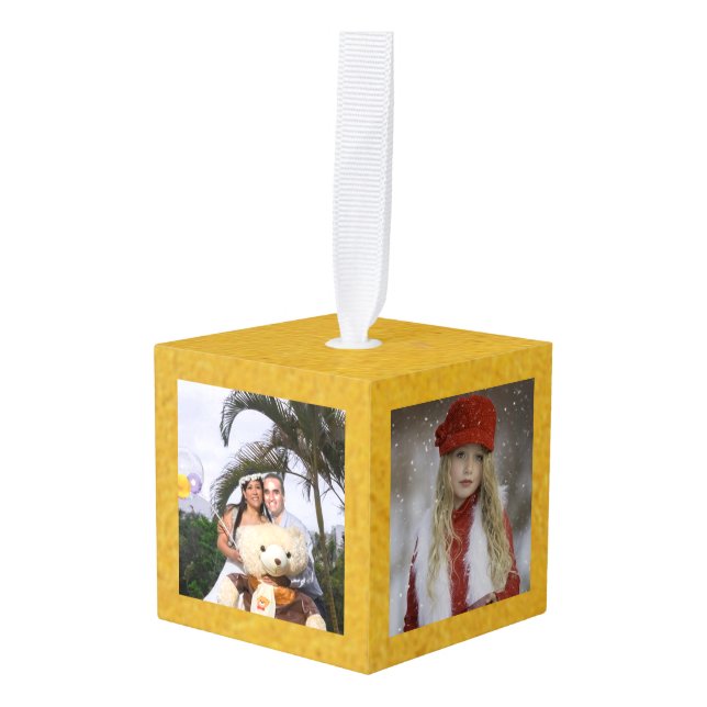 Adorno Cúbico Fotos de personalizable de Navidades modernos sobr (Anverso en perspectiva)