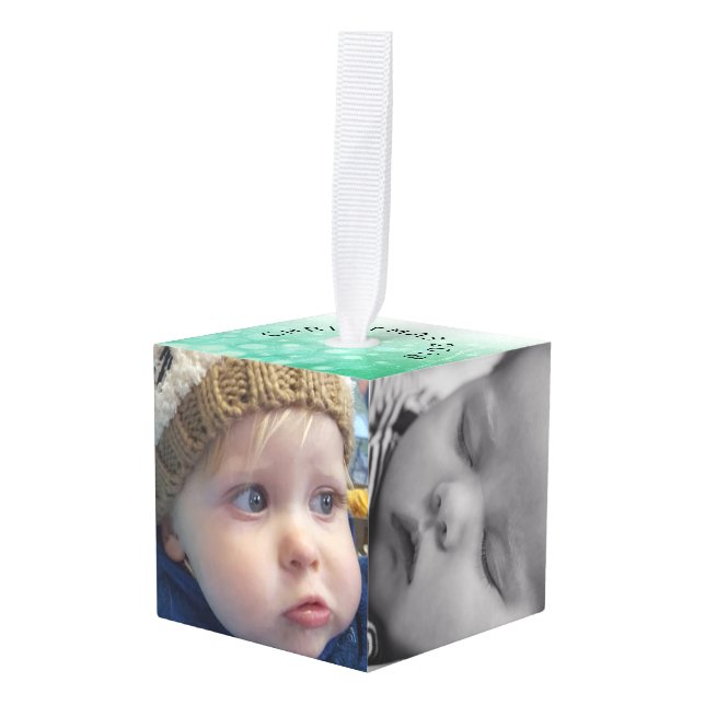 Adorno Cúbico Fotos familiares personalizadas Navidades de cubos (Anverso en perspectiva)