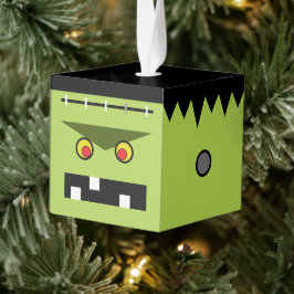 Adorno Cúbico Frankenstein Wooden Cube Halloween Ornament