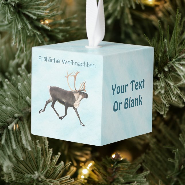 Adorno Cúbico Fröhliche Weihnachten - Caribou (Reno) On Snow (Árbol)