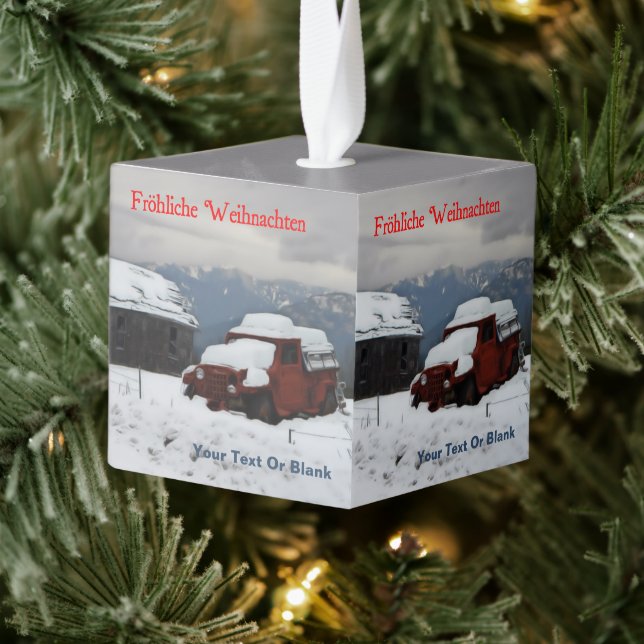 Adorno Cúbico Fröhliche Weihnachten - Viejo camión rojo (Árbol)