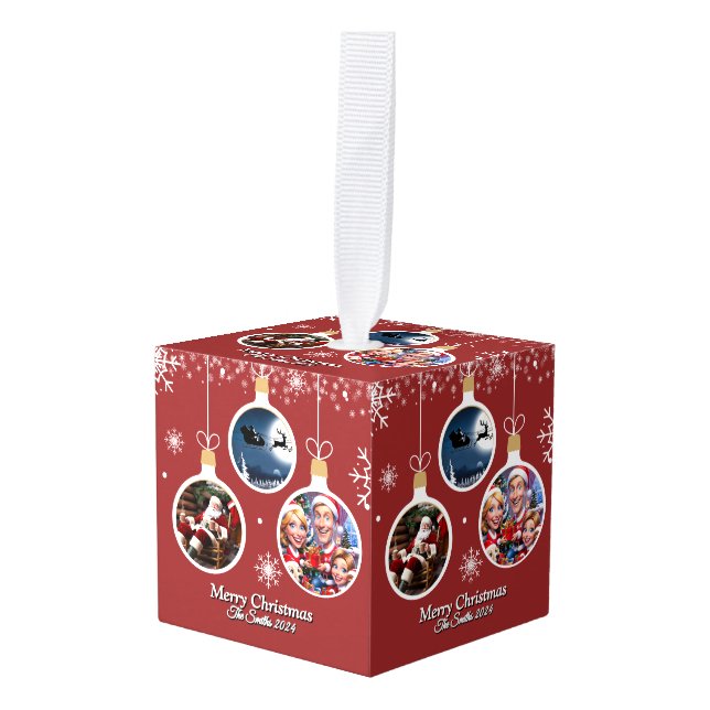 Adorno Cúbico Funny, Cute, Navidades de fotografía familiares Cu (Anverso en perspectiva)