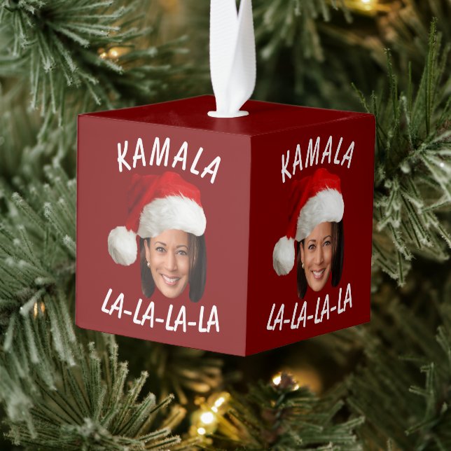Adorno Cúbico Funny Kamala Harris Navidades de Santa Hat (Árbol)