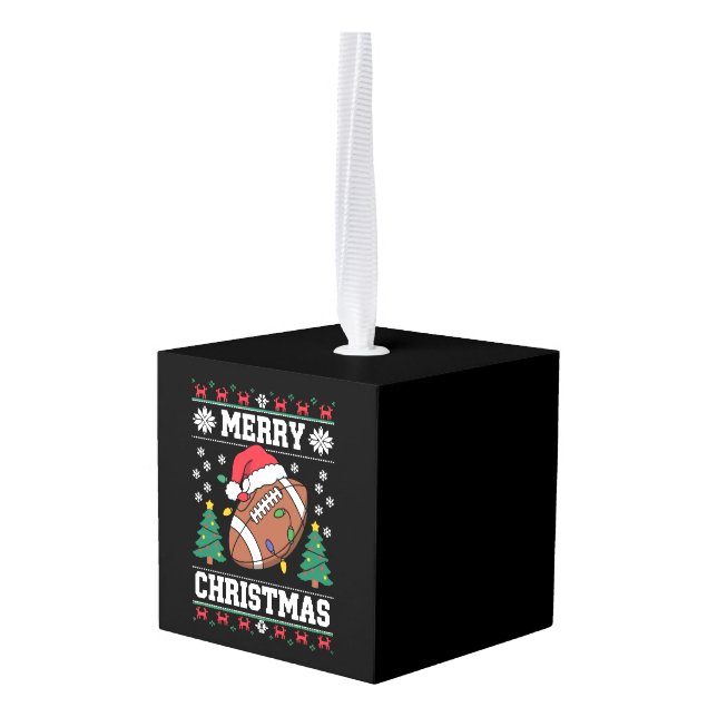 Adorno Cúbico Fútbol americano estilo suéter navideño feo (Reverso en perspectiva)