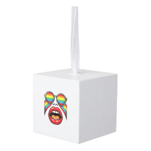 Adorno Cúbico Gafas de sol arcoíris retro cara labios diseño vec