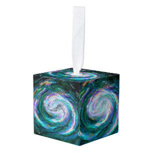 Adorno Cúbico Galaxia esmeralda y púrpura