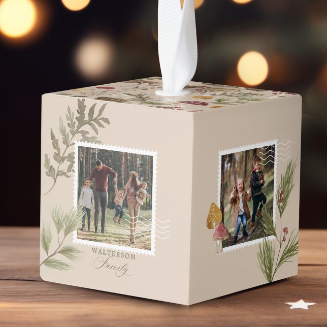 Adorno Cúbico Galería fotográfica de Watercolor Woodsy Mushrooms (Watercolor Woodsy Mushrooms Photo Gallery Cube Ornament)