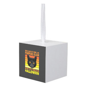 Adorno Cúbico Gato Negro Gráfico de Calabaza Vintage de Hallowee