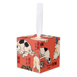Adorno Cúbico Gato Patrón Ukiyo-e Japonés Antiguo: Kuniyoshi