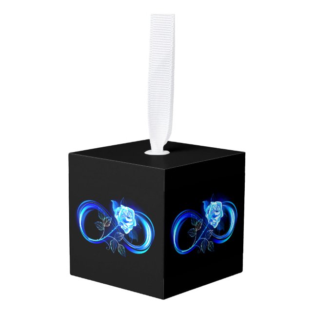 Adorno Cúbico Glowing infinity with blue rose (Anverso en perspectiva)